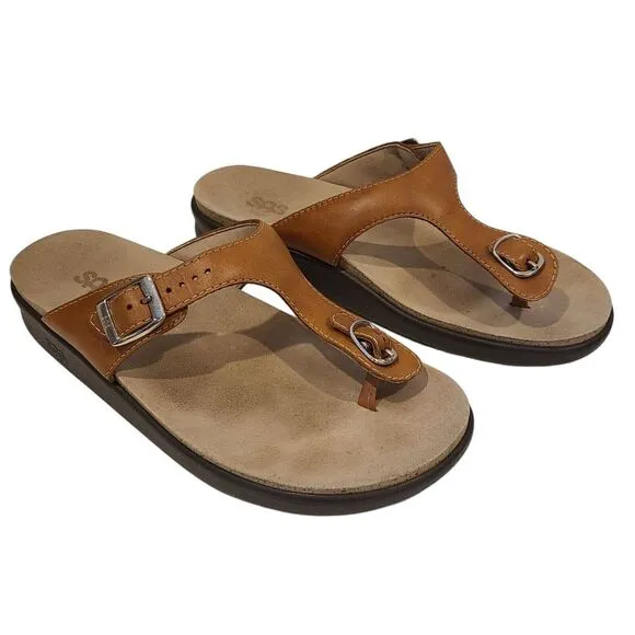 SAS Shoes Womens 9.5M Sanibel Sandals Tan Leather Thong Slide Tripad Comfort‎