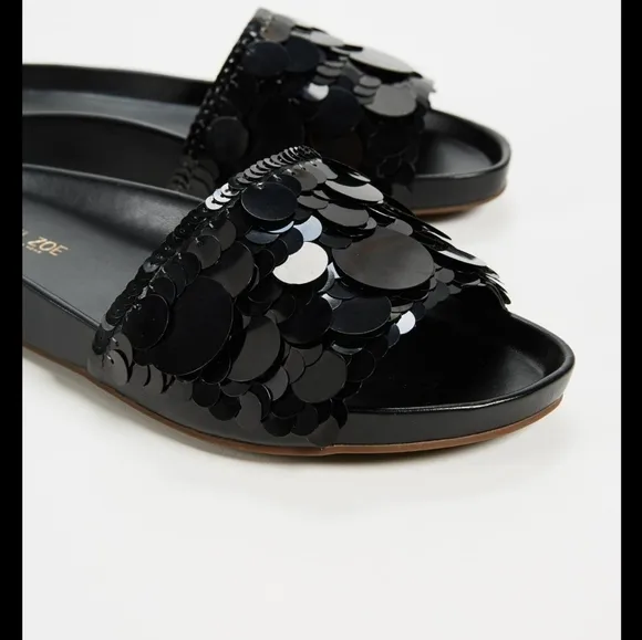 Sassy Rachel Zoe Black Sequin Slide Sandals
