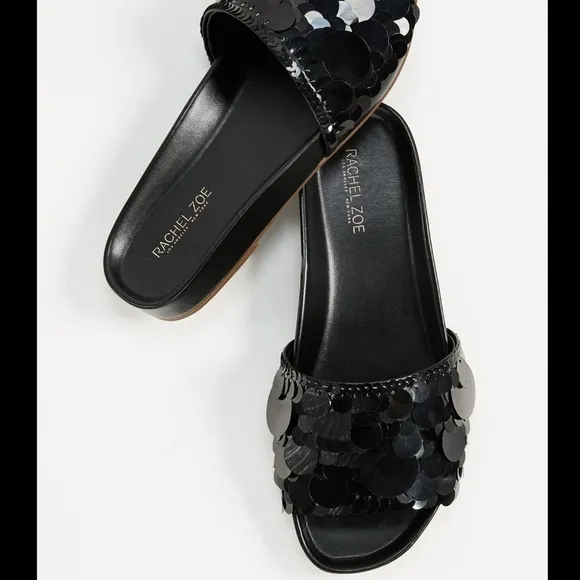 Sassy Rachel Zoe Black Sequin Slide Sandals