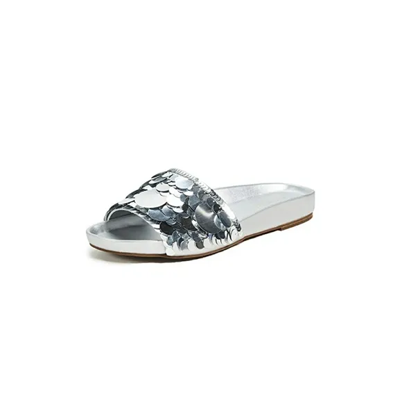 Sassy Rachel Zoe Silver Sequin Slide Sandals