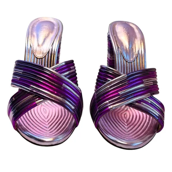 Schulz Women’s Sz 7 Pink Purple Metallic Criss Cross Emma Dale Slide Sandal