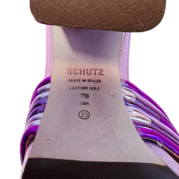 Schulz Women’s Sz 7 Pink Purple Metallic Criss Cross Emma Dale Slide Sandal