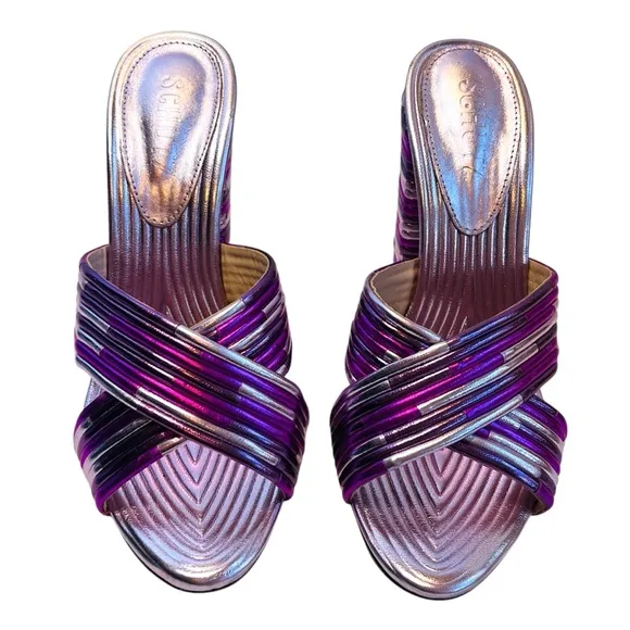 Schulz Women’s Sz 7 Pink Purple Metallic Criss Cross Emma Dale Slide Sandal