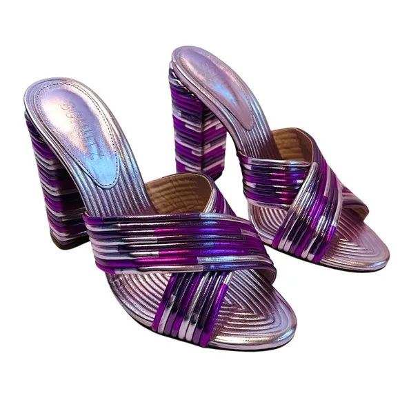 Schulz Women’s Sz 7 Pink Purple Metallic Criss Cross Emma Dale Slide Sandal