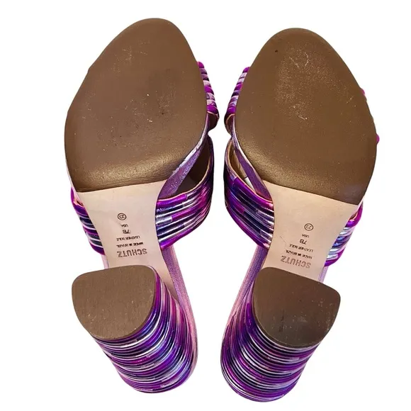 Schulz Women’s Sz 7 Pink Purple Metallic Criss Cross Emma Dale Slide Sandal