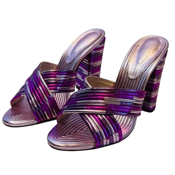 Schulz Women’s Sz 7 Pink Purple Metallic Criss Cross Emma Dale Slide Sandal