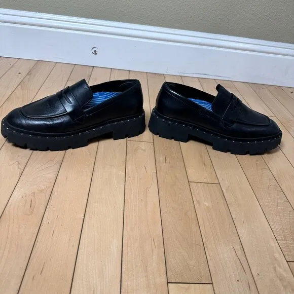 SCHUTZ Christie Studs Loafer Black Lug Sole Size 9