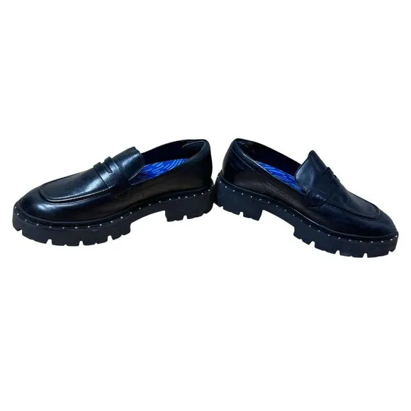 SCHUTZ Christie Studs Loafer Black Lug Sole Size 9