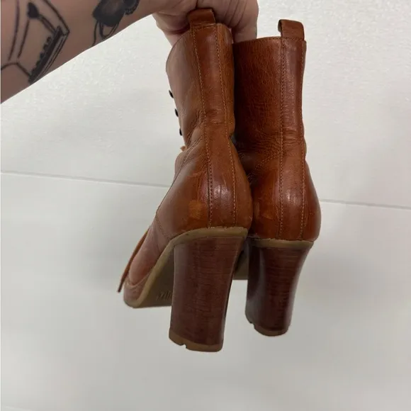 Schutz heeled y2k lace up vintage retro Brown Leather Women's Ankle Boots rare