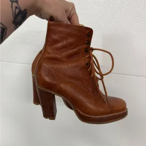 Schutz heeled y2k lace up vintage retro Brown Leather Women's Ankle Boots rare