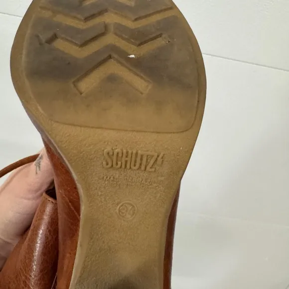 Schutz heeled y2k lace up vintage retro Brown Leather Women's Ankle Boots rare