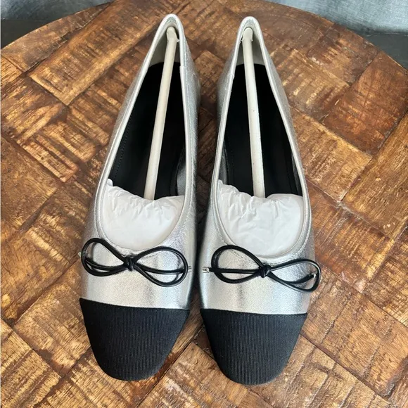 SCHUTZ Silver Arissa Casual ballet Flats Silver and Black New in Box