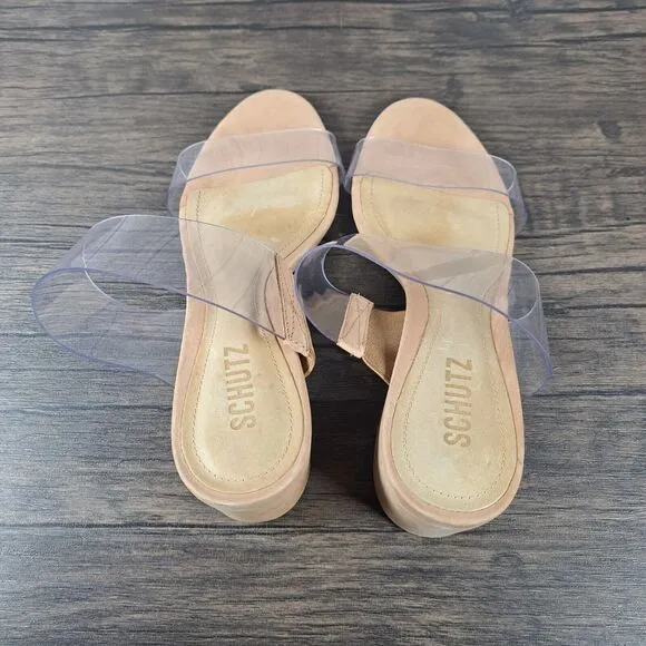 Schutz Victorie Slide Sandals Women's Sz 8.5 B Honey Beige Nubuck Leather NWOB