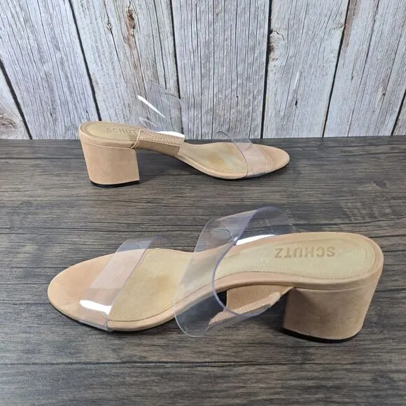 Schutz Victorie Slide Sandals Women's Sz 8.5 B Honey Beige Nubuck Leather NWOB