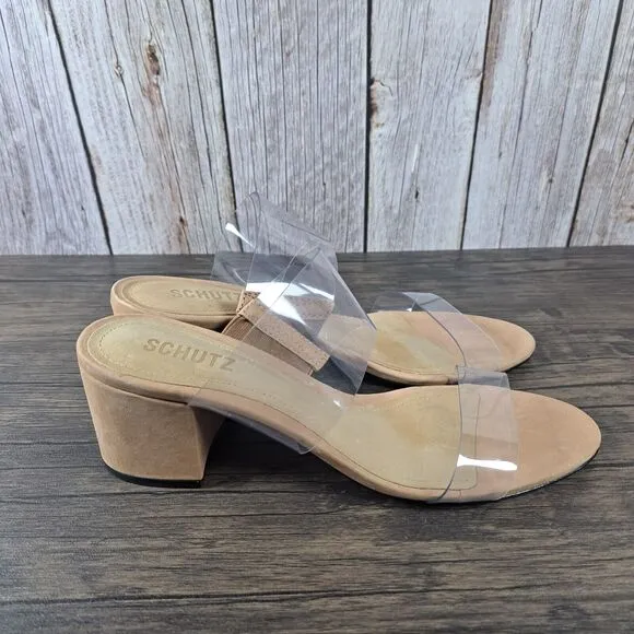 Schutz Victorie Slide Sandals Women's Sz 8.5 B Honey Beige Nubuck Leather NWOB