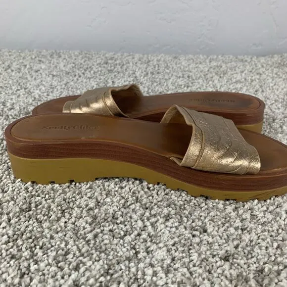 See by Chloe Sandal Slide Womens Size 7 Robin Gold Metallic Strap Comfort