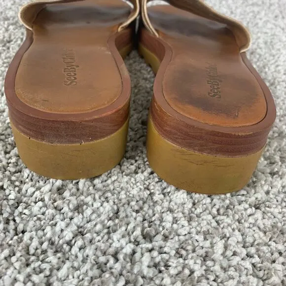 See by Chloe Sandal Slide Womens Size 7 Robin Gold Metallic Strap Comfort