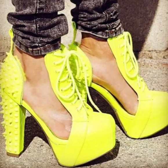 SEE ME SPIKING Spike Platform Boots NEON YELLOW &amp; See Through ( BRAND NEW ! )