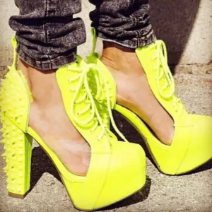 SEE ME SPIKING Spike Platform Boots NEON YELLOW &amp; See Through ( BRAND NEW ! )