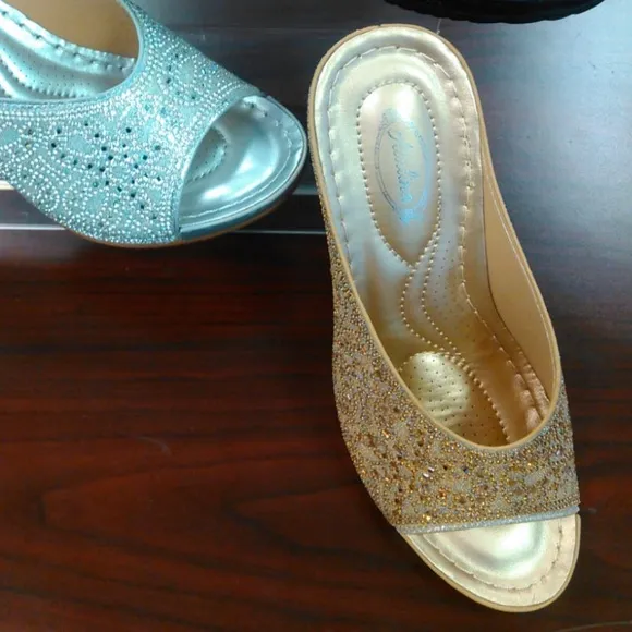 Selling Fast! Italina Gold Rhinestone Embellished Wedding Shoe or Dressy Wedge