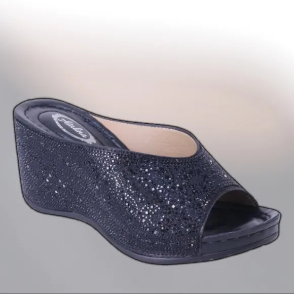 Selling Fast! Italina Gold Rhinestone Embellished Wedding Shoe or Dressy Wedge