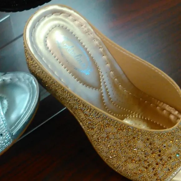 Selling Fast! Italina Gold Rhinestone Embellished Wedding Shoe or Dressy Wedge