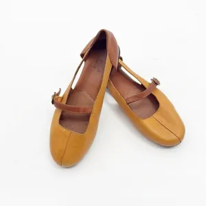 Sergio Tomani Leather Mary Jane Flats Colorblock Yellow and Brown size 37