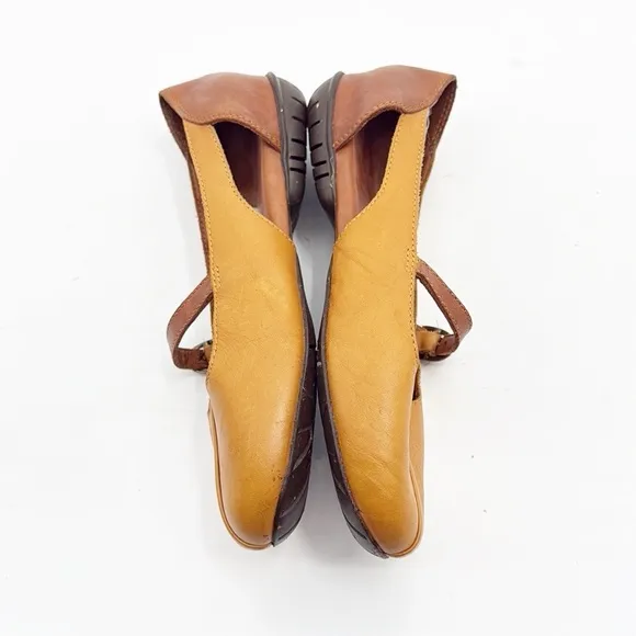 Sergio Tomani Leather Mary Jane Flats Colorblock Yellow and Brown size 37