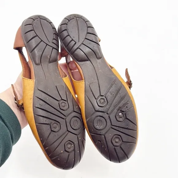Sergio Tomani Leather Mary Jane Flats Colorblock Yellow and Brown size 37