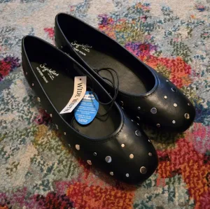 Seychelles Black Flats with Sparkling Studs and Rounded Toe