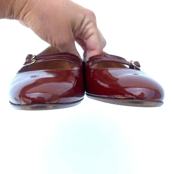 Sezane Ninon Low Ballerinas Flats Patent Leather Mahogany Brown Straps 6