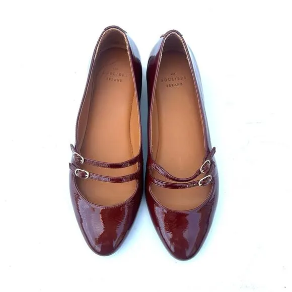 Sezane Ninon Low Ballerinas Flats Patent Leather Mahogany Brown Straps 6
