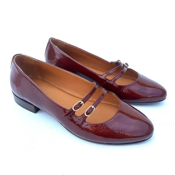 Sezane Ninon Low Ballerinas Flats Patent Leather Mahogany Brown Straps 6