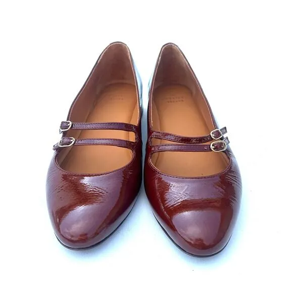 Sezane Ninon Low Ballerinas Flats Patent Leather Mahogany Brown Straps 6