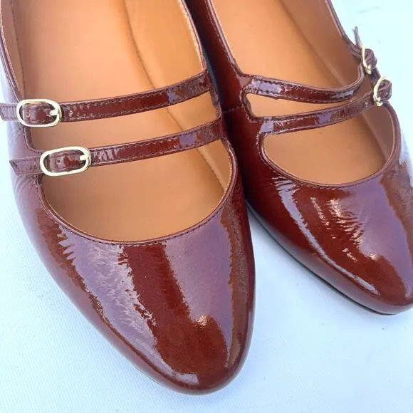 Sezane Ninon Low Ballerinas Flats Patent Leather Mahogany Brown Straps 6