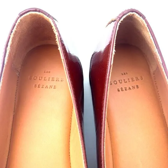 Sezane Ninon Low Ballerinas Flats Patent Leather Mahogany Brown Straps 6
