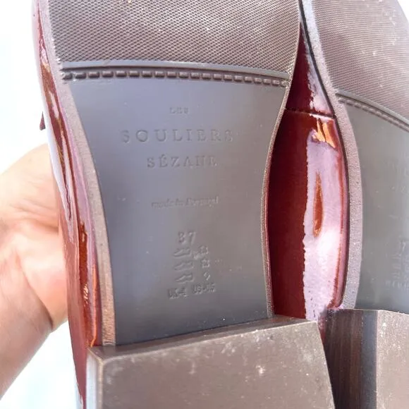Sezane Ninon Low Ballerinas Flats Patent Leather Mahogany Brown Straps 6