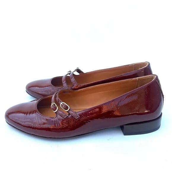 Sezane Ninon Low Ballerinas Flats Patent Leather Mahogany Brown Straps 6