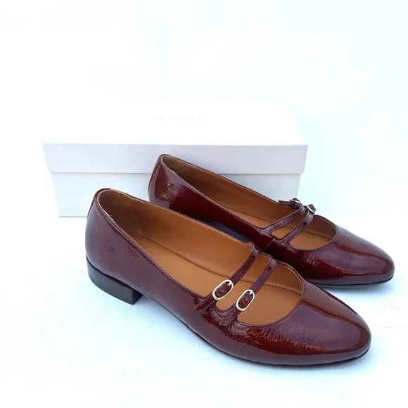 Sezane Ninon Low Ballerinas Flats Patent Leather Mahogany Brown Straps 6