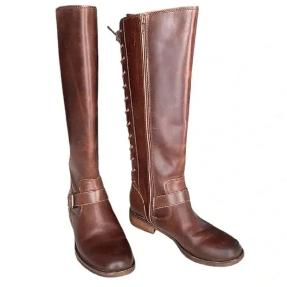 Söfft Kristie Brown Leather Corset Lace Up Tall Boots Size 6