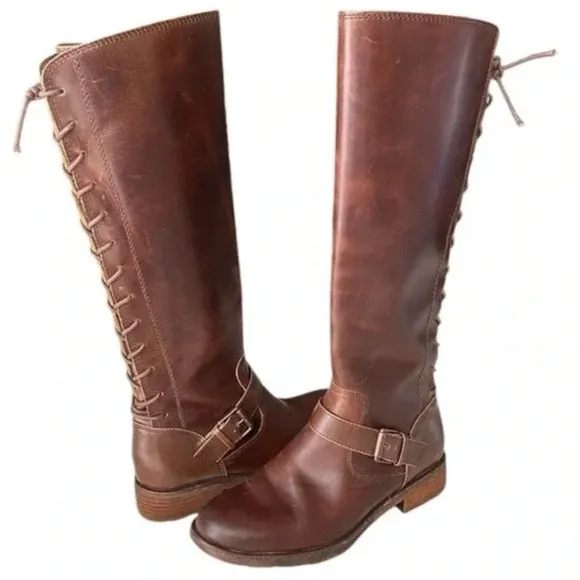 Söfft Kristie Brown Leather Corset Lace Up Tall Boots Size 6