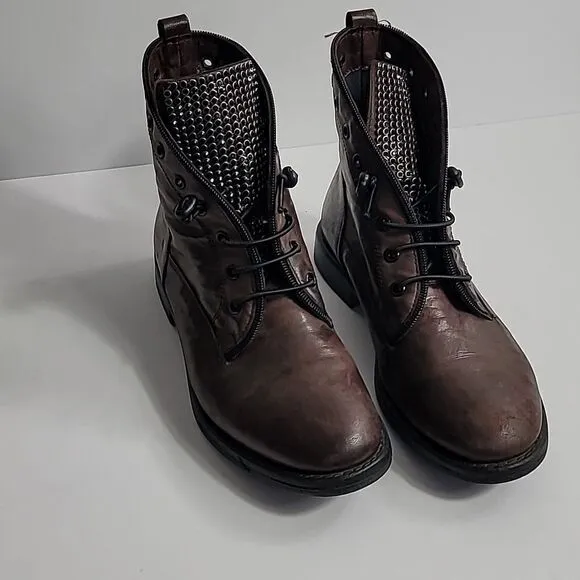 Sheridan Mia Leather Studded Lace-Up Boots - Spark