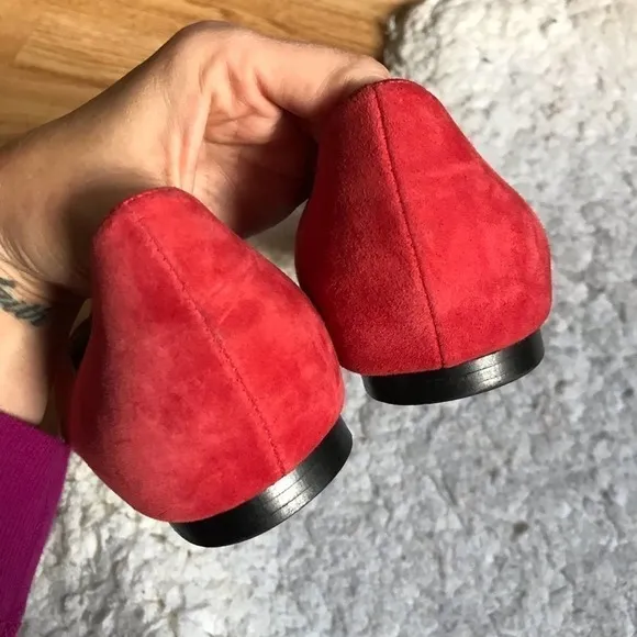 Shoes of Prey: Red and Vibrant Pink Suede Loafers Size 43.5 Extra Narrow