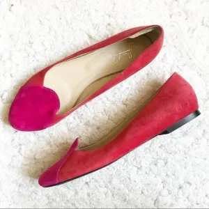 Shoes of Prey: Red and Vibrant Pink Suede Loafers Size 43.5 Extra Narrow