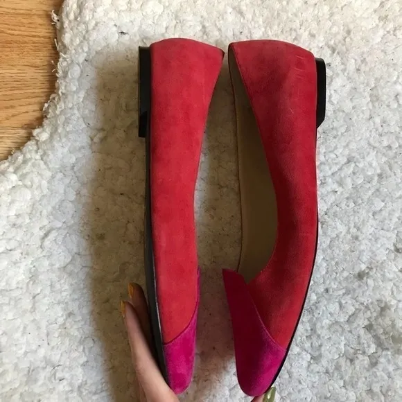 Shoes of Prey: Red and Vibrant Pink Suede Loafers Size 43.5 Extra Narrow