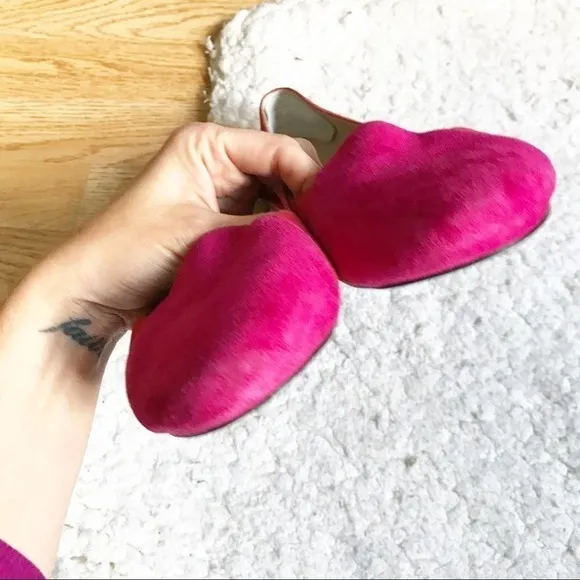 Shoes of Prey: Red and Vibrant Pink Suede Loafers Size 43.5 Extra Narrow
