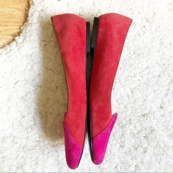 Shoes of Prey: Red and Vibrant Pink Suede Loafers Size 43.5 Extra Narrow