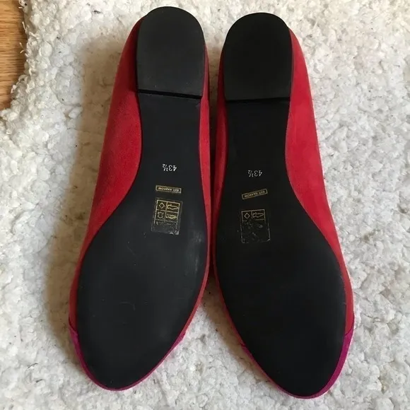Shoes of Prey: Red and Vibrant Pink Suede Loafers Size 43.5 Extra Narrow
