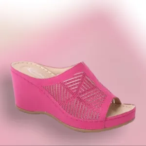 Size 6 Italina Fuchsia Pink Wedge Heeled Sandal
