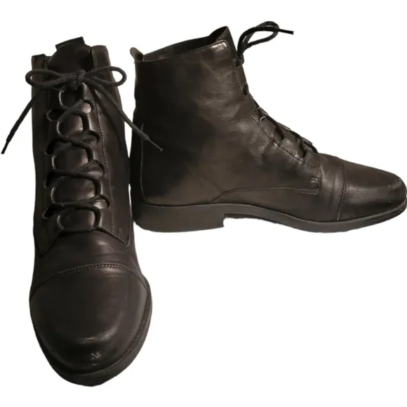 Size 8 Enzo Angiolini Black Leather Lace-up Ankle Boots - Black